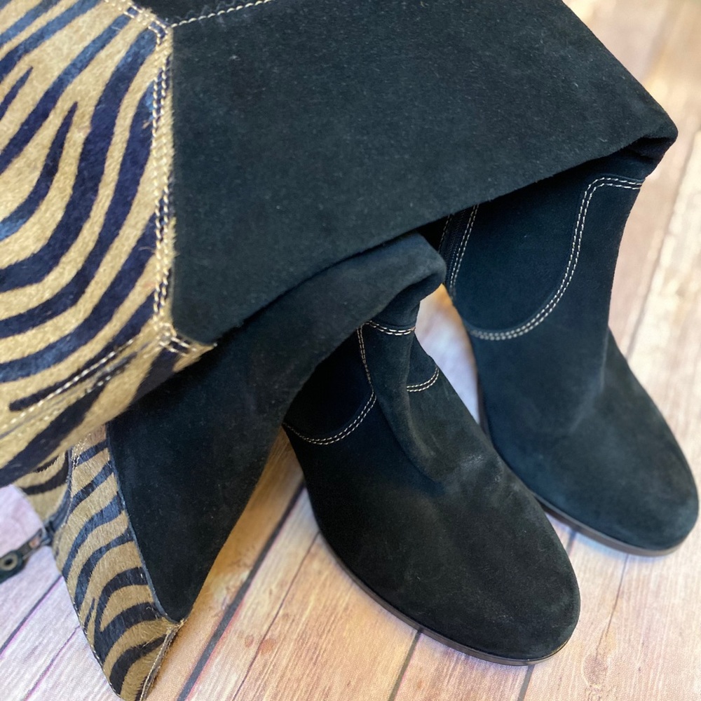 Italian Black Suede Boots and Zebra print Size 7 - Picture 6 of 6